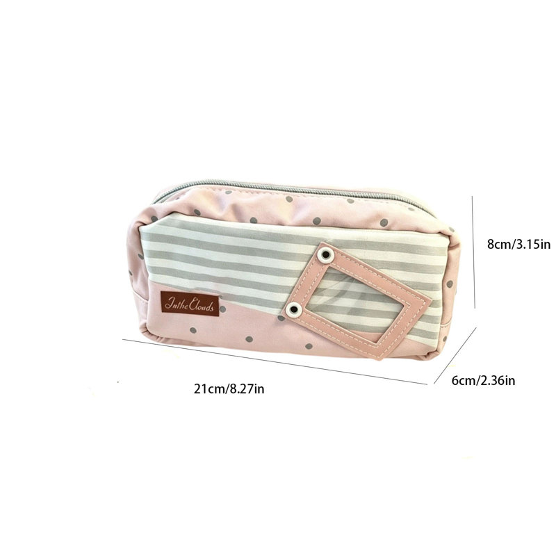 Trousse à crayons en toile douce à pois macarons, grande taille, pour étudiants, avec mines neuves., B