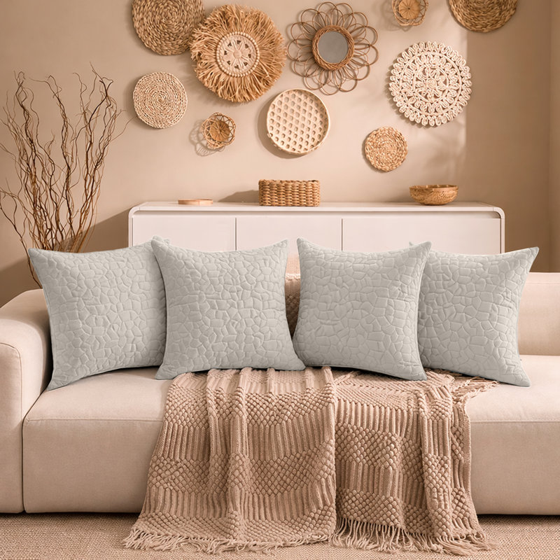 Aspire Homeware Geometric Square Velvet Cushion Covers, Beige, Pack of 4