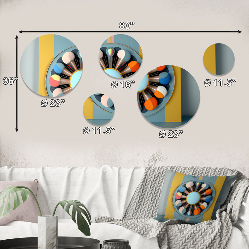 Dimensions de cercle circulaire dans des tons pastel IV - Décoration murale géométrique moderne en métal