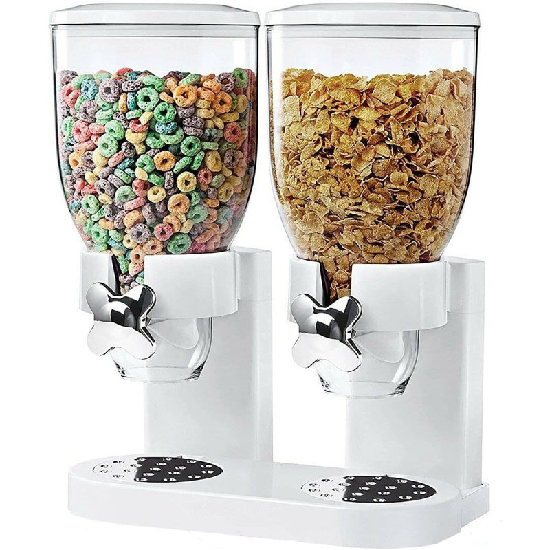 Double-Container Dry Food Dispenser, White