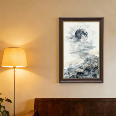 Art mural antique sur toile encadré doré pour le salon, la chambre à coucher, le bureau ou le vestibule - décoration murale décorative avec nuage de lune