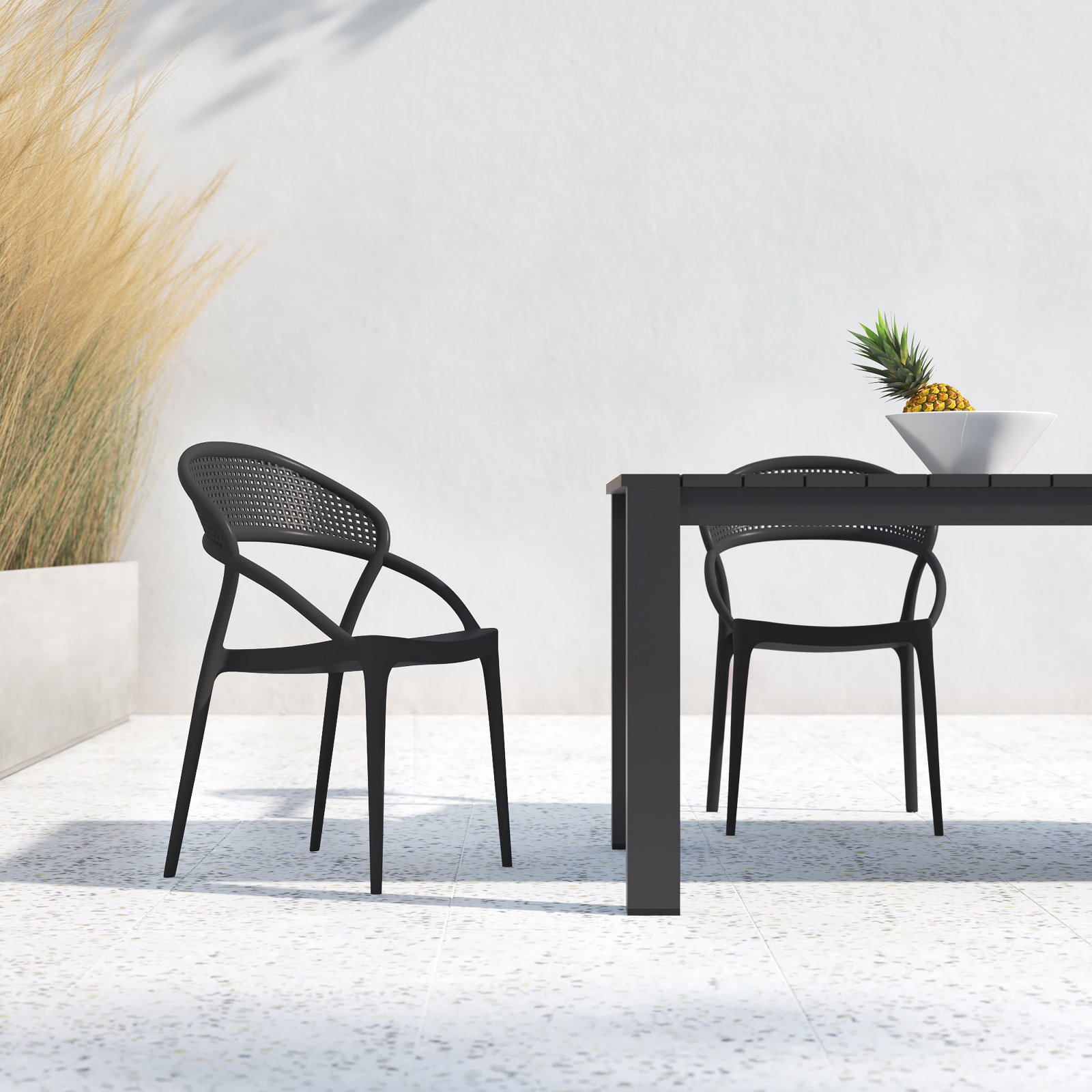 Farrah Stacking Patio Dining Armchair, Black