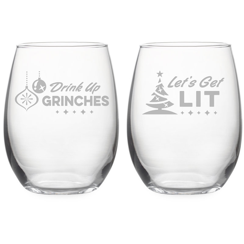 Ensemble de verres à vin sans pied 21 onces 2 pièces de noël spiritueux, Transparent