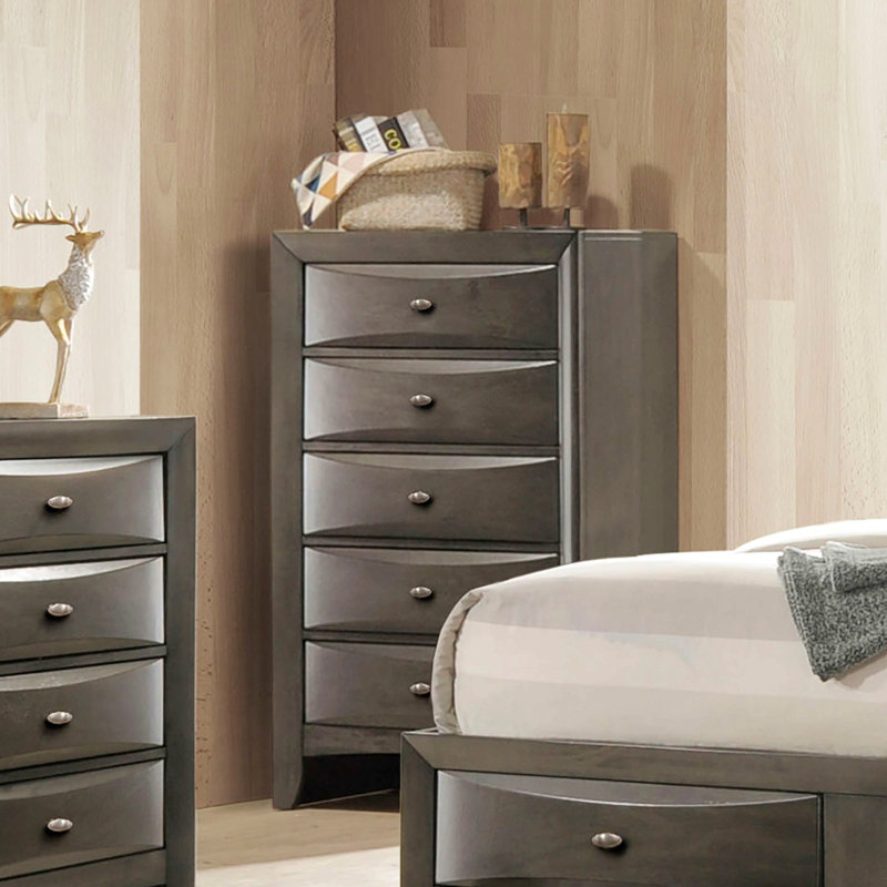 Commode de style transitionnel 1pc Poignées ovales à 5 tiroirs, Gris