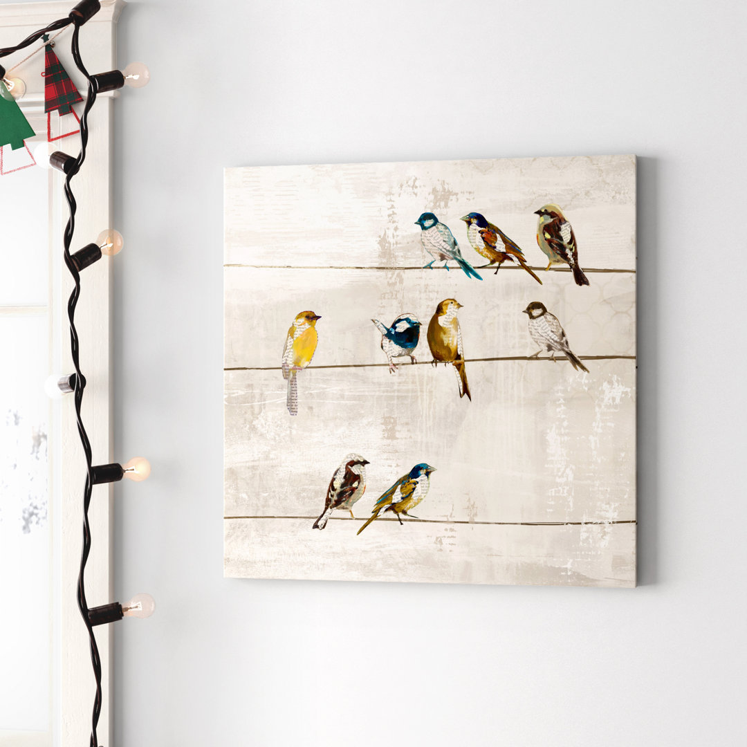" Distressed Birds On Wire Abstract Newspaper " Winston Porter
