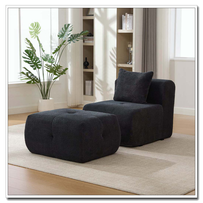 Ensemble de fauteuil d'appoint sans accoudoirs avec repose-pieds, Gris anthracite