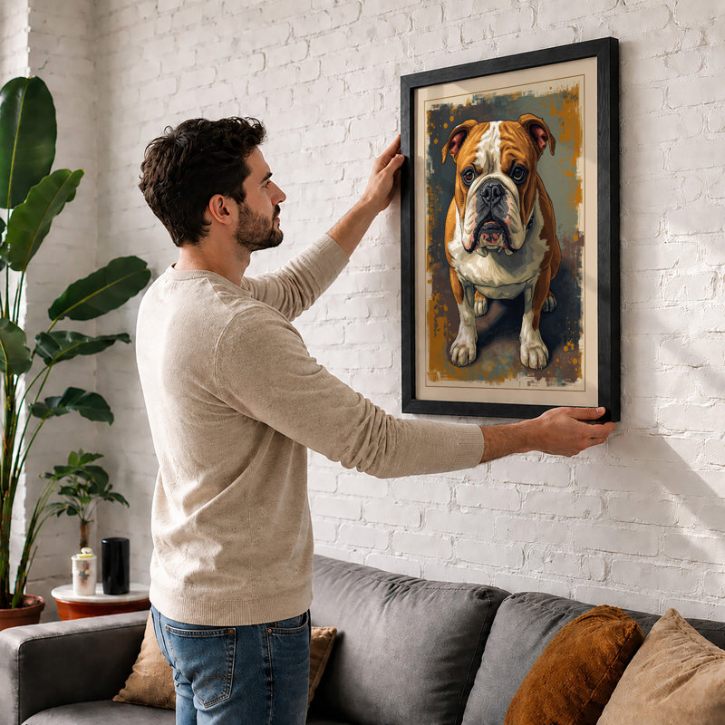 Noble Bulldog Boho - Framed Print, A4 - 29.7 x 21.0 cm, White
