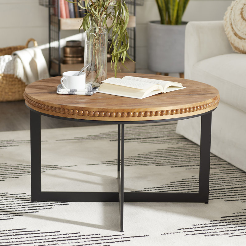 Table basse en bois brun perlé avec base en métal en forme de X 30 po x 30 po x 16 po