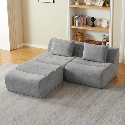 Surdimensionné compressé 3 places en gris, matériau chenille, sans assemblage, espace pour appartement, confortable, design polyvalent, éponge et ressorts ensachés, salon, utilisation instantanée