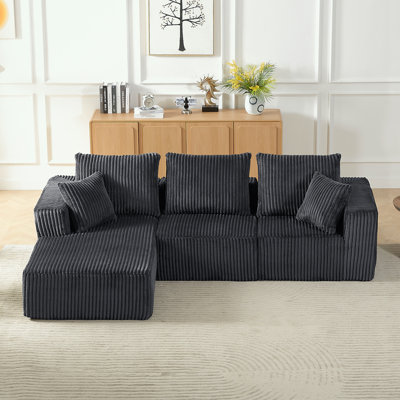 L-Shaped Corduroy Sectional Sofa with Deep Seat and left chaise