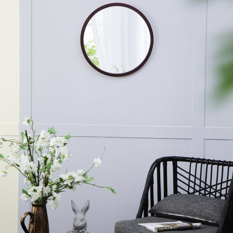 Miroir mural circulaire avec cadre en bois, Noyer