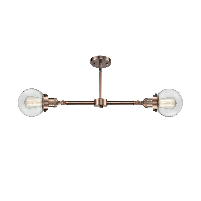 Luminaire suspendu pour îlot de cuisine 2 lumières Clementina, Transparent, Ampoule DEL 6 watts Vinage, Cuivre antique