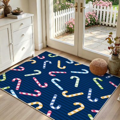 Tapis d'intérieur transparent lavable à la machine, à rayures et motifs de bonbons de Noël