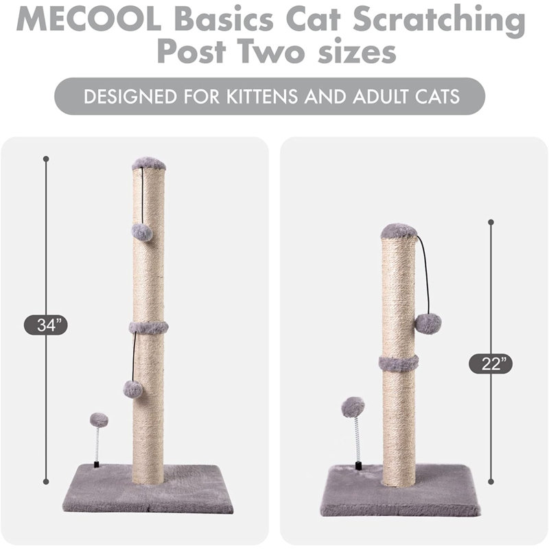 Sisal chaton haut de gamme avec poteau à suspendre d'intérieur H 34 po MECOOL, Gris