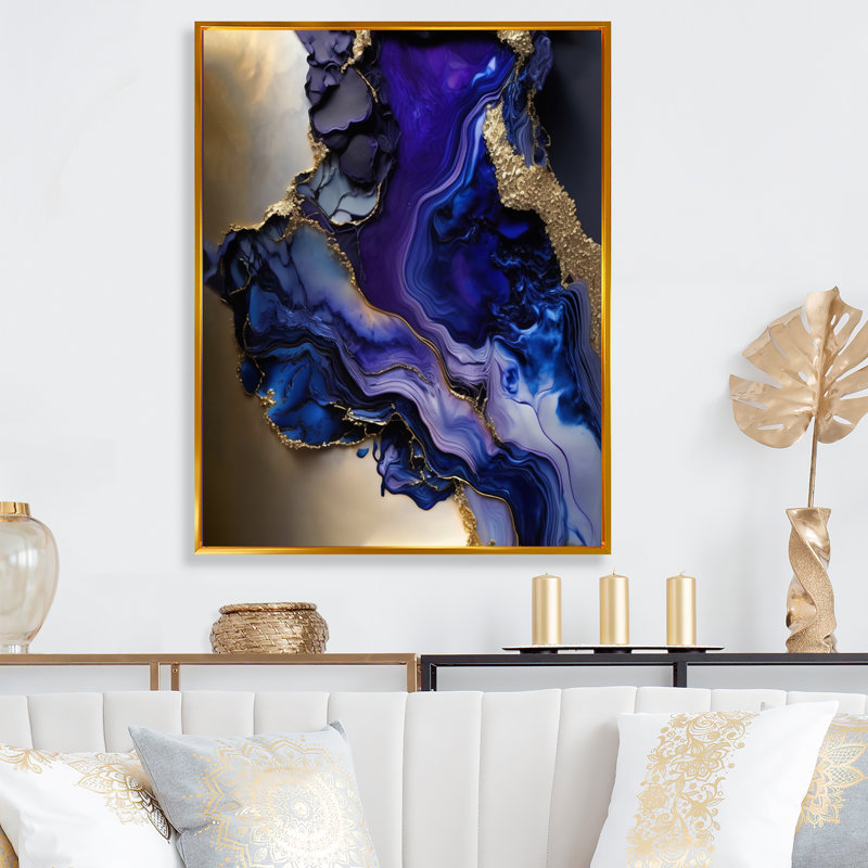 Géode abstraite, or et marbre mauve, reproduction sur toile, L 24 po x H 32 po, Toile avec cadre flottant or