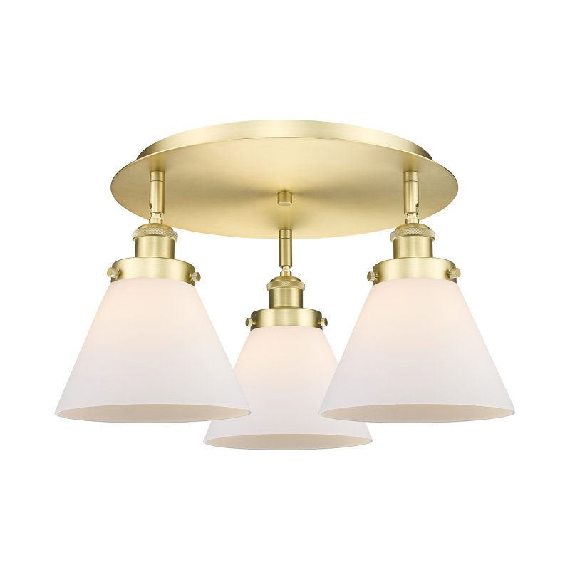 Plafonnier encastré 3 lumières Cone, Blanc mat, Or satiné