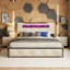 EU Double & King Velvet UPholstered Storage Bed With 4 Drawers, LED Shelf Headboard & USB-C Charging, Gre&Beige, 140/160X200cm-1781300487-1781300489