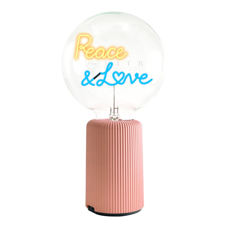 Ampoule PEACE ET LOVE ambre / bleu avec lampe de table portative Pop Nomad, H 19 po x l 4,92 po x P 13 po, Rose