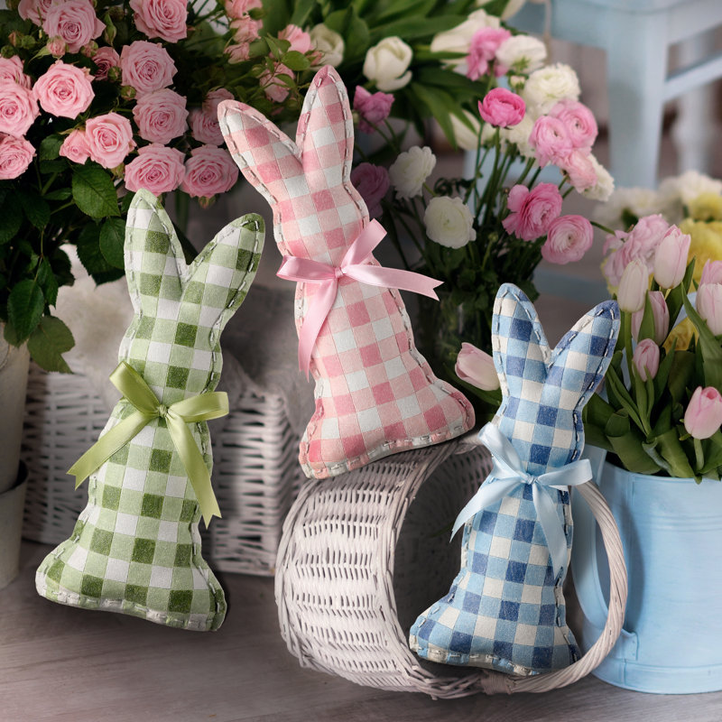 Ensemble de 3 lapins de Pâques en résine avec nœuds Eibhlis