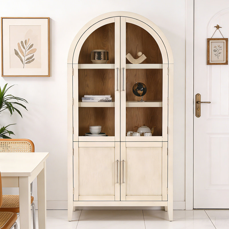 Jessim Camilla 78.7” Tall Mid Century Arched Display Cabinet, Rounded Bookshelf, Open Shelf Storage Cabinet For Dining Room