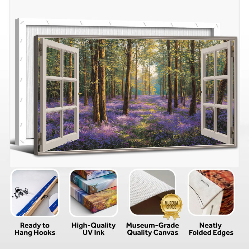  «Nature Window Wall Art Forest Landscape», grande décoration murale sur toile horizontale, impression de paysage de printemps vibrant pour des décorations murales de salon, 16 po x 32 po