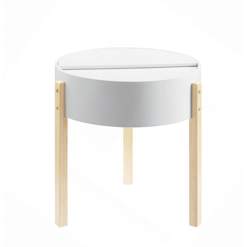 White & Natural Round End Table