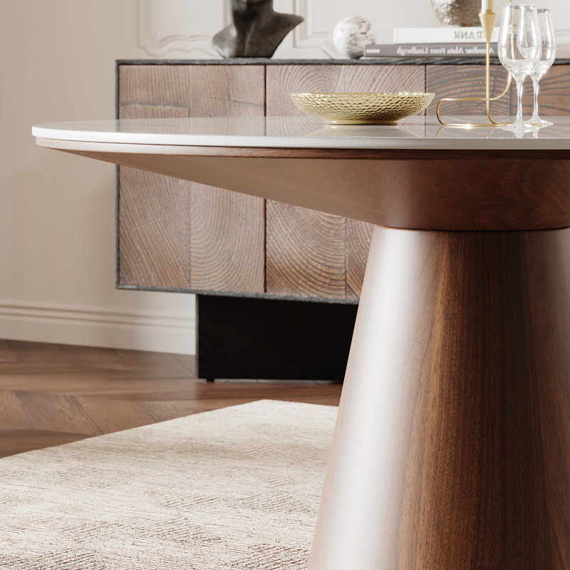 Astraea 47" Sintered Stone Top Dining Table with Solid Walnut Base for Seat 4-6, Walnut