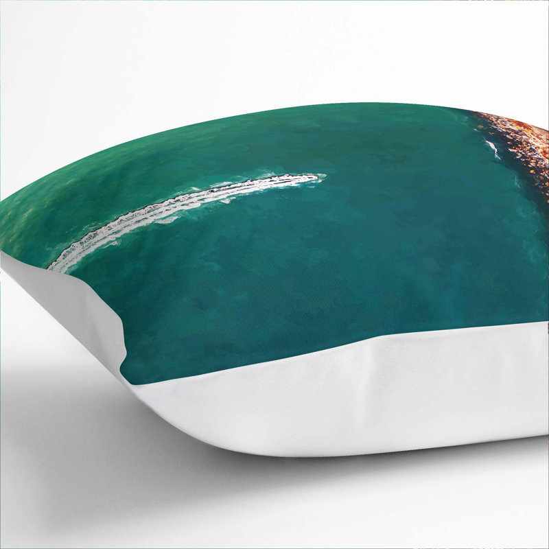 Boat In Abstract Square Throw Cushion, White, 55cm H x 55cm W x 20cm D