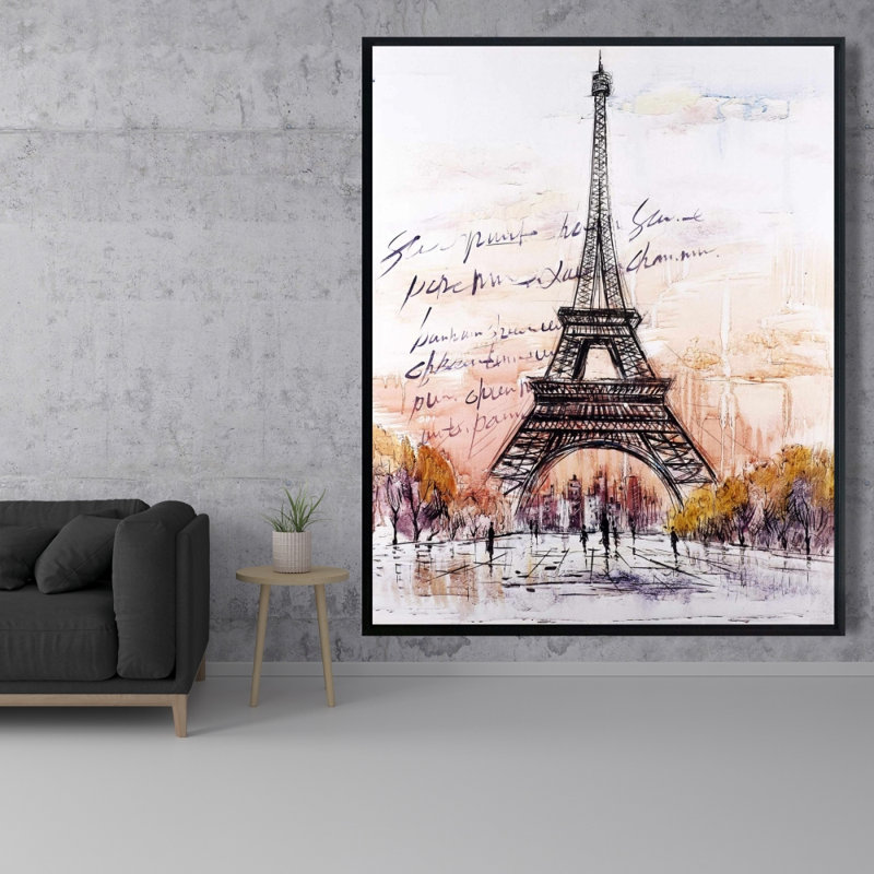 Eiffel tower sketch with an handwritten message - 48"x60" Framed canvas