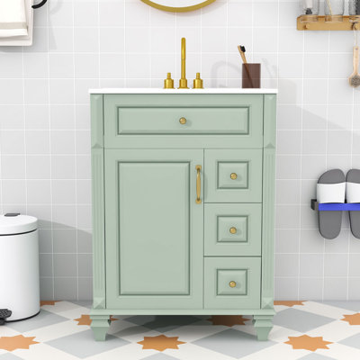 Bathroom Vanity with Ceramic Countertop, Adjustable Shelf, Flip-Out Drawer and 3 Drawers