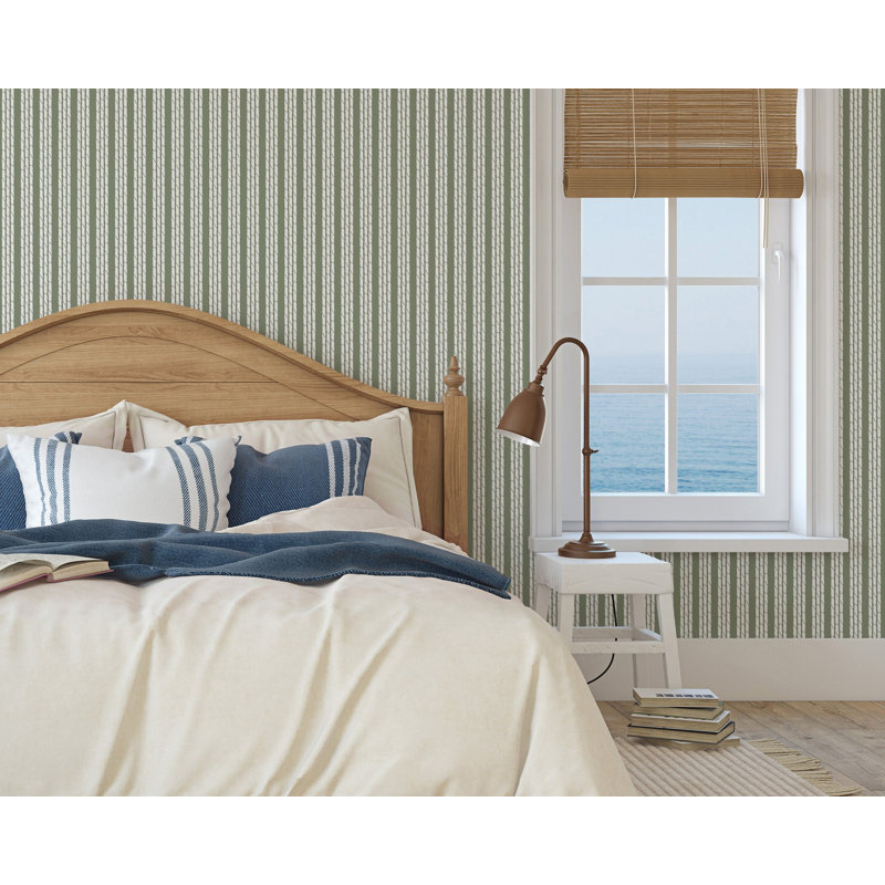 Tennessee Bamboo Stripes 10' L W Wallpaper Tile, Olive, Faux Grasscloth, Non-pasted
