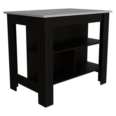 3-Shelf Kitchen Island Black and Ibiza Marble