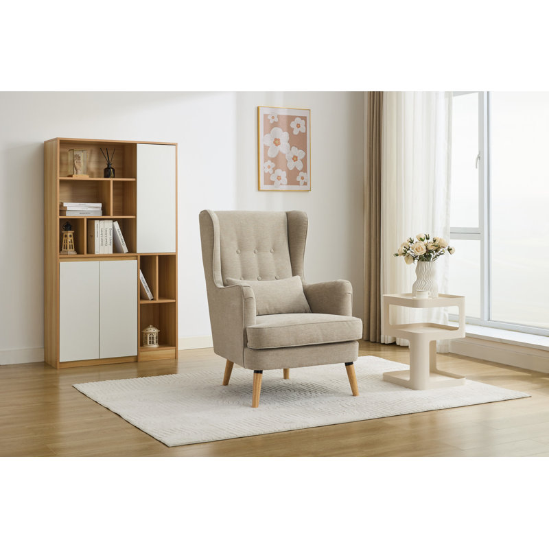 Upholstered Wingback Chair, Beige