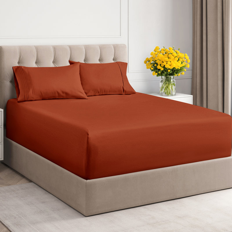 Ensemble de draps de luxe extra profonds - Ensembles de draps ultra doux et rafraîchissants, Terre cuite