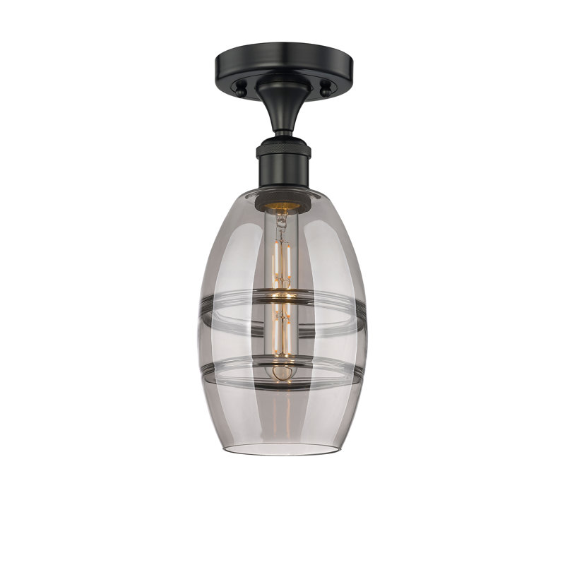 Plafonnier semi-encastré 1 lumière Edison - Abiagael, Noir mat, H 8,25 po x l 5,88 po x P 5,88 po, Gris fumée clair