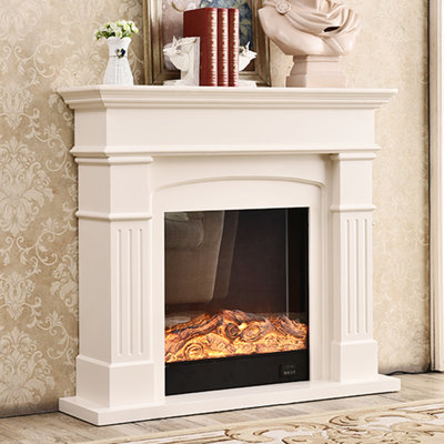 White Solid Wood Electric Fireplace