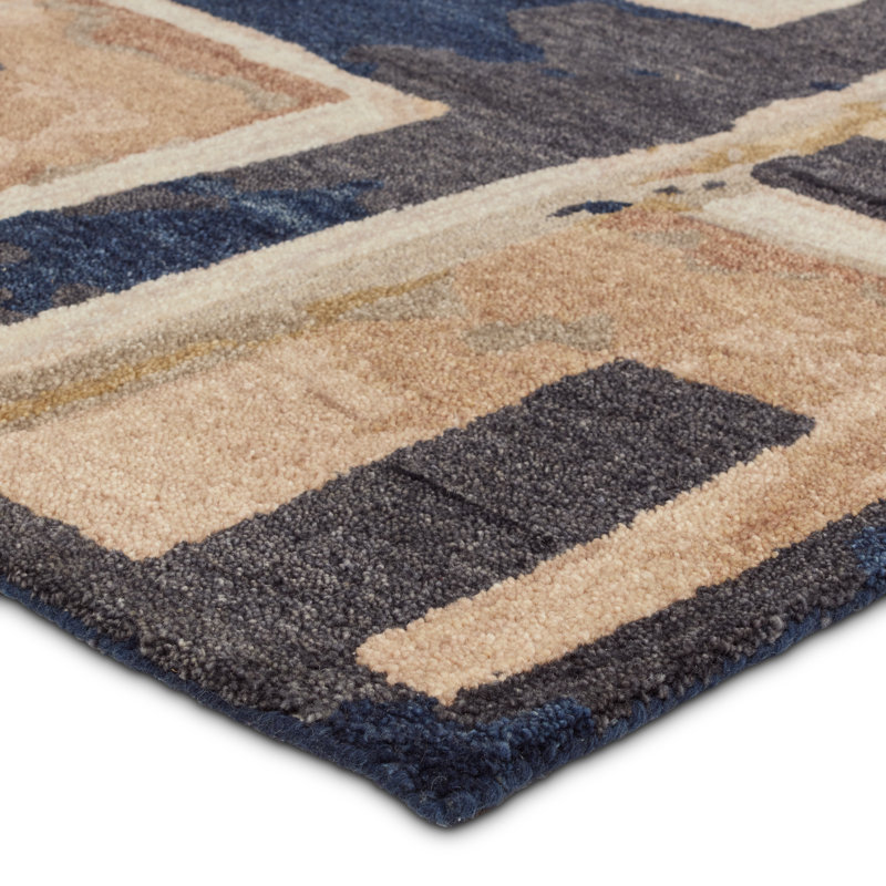 Zoe Bios By Jaipur Living Balsa HNC03 Handmade Abstract Tan and Blue Area Rug (9'x12'), Rectangle 6' x 9'