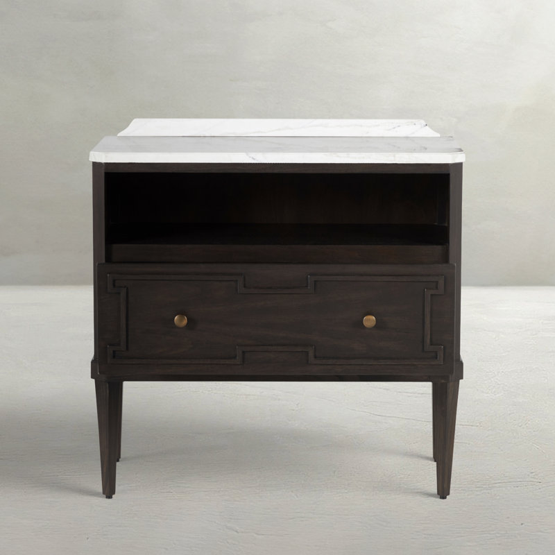 Glenwood Nightstand - Black, Forest Black/Agros White Stone/Brass