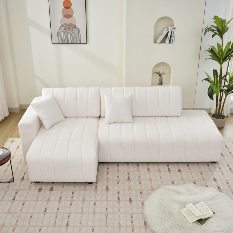 Canapé modulaire en laine avec méridienne, Laine beige, Orienté à gauche (vu de face)