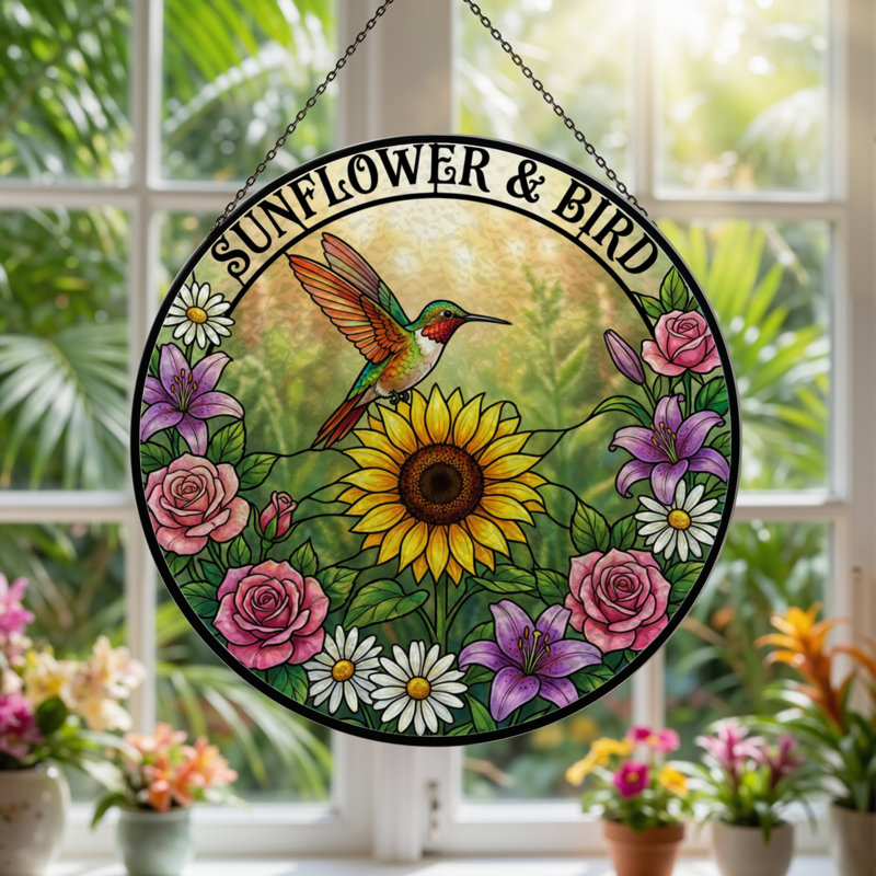 Vitrail de fenêtre en verre coloré 7,8 "H, H 7,8 po x l 7,8 po