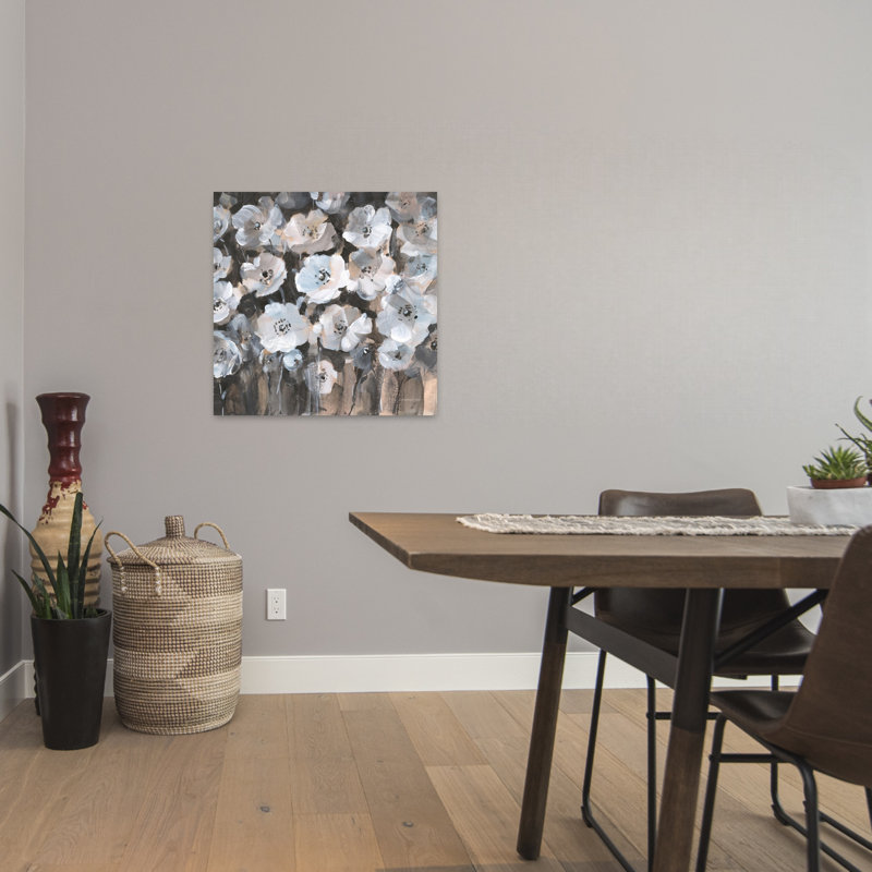 Contemporain Malmo en fleurs avec art abstrait noir, H 24 po x l 24 po