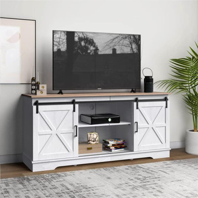 TV Stand for 65 55 Inch TV, Farmhouse Entertainment Center with Cabinet and Sliding Barn Doors -  Rosalind Wheeler, 625328D89A904B8082AE7FA427DA0BEA