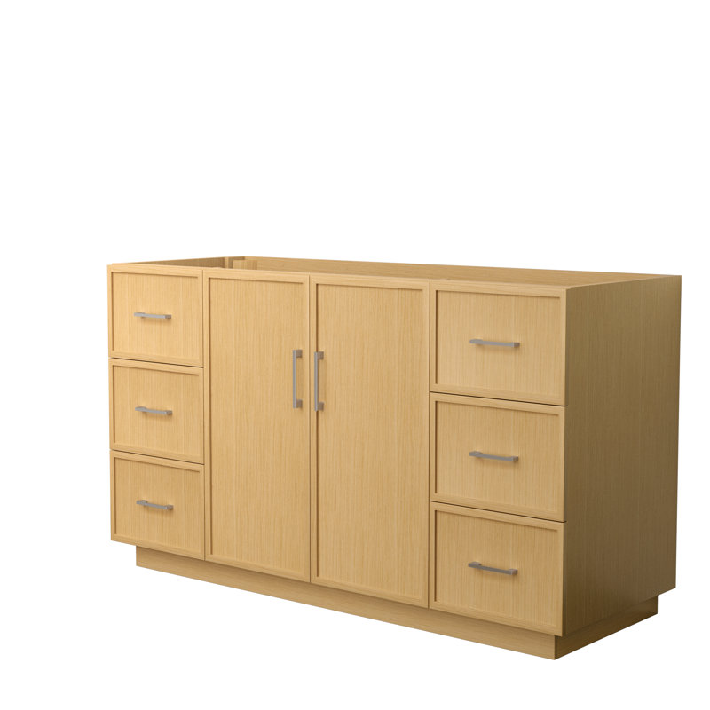 Elan TK 60" Freestanding Single Bathroom Vanity with Quartz Top, Brushed Nickel, White Quartz, Light Oak