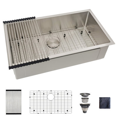 32" L x 18" W Undermount 16 Gauge Stainless Steel Single Bowl Kitchen Sink with Accessories