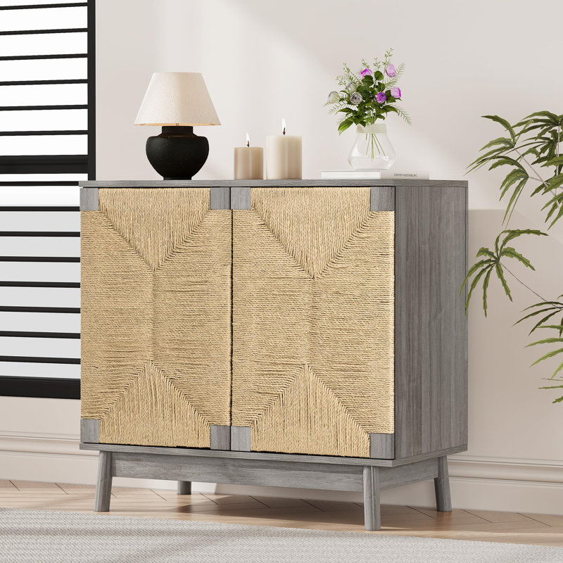 Boho Natural Fiber Rope 31.5'' Wide Sideboard, Gray