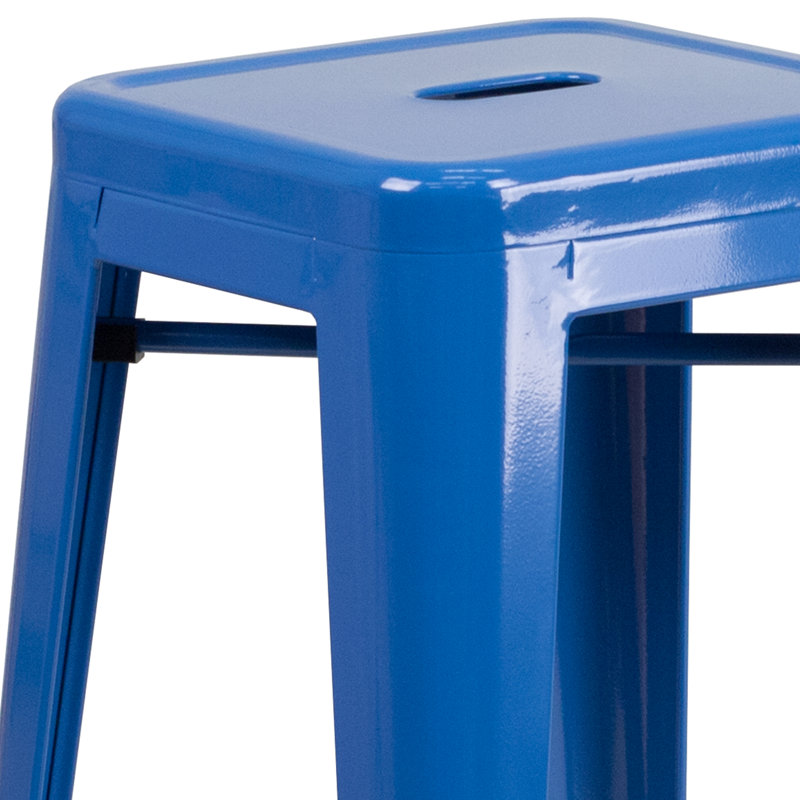 Kai Industrial Style Bar Stool - Set of 4 - Modern Metal Counter or Bar Height, Blue, Counter Stool (24" Seat Height)