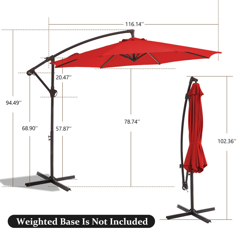 Parasol en porte-à-faux décalé en acier avec manivelle 120 po Haque, H 98,4 po x l 120 po x P 120 po, Orange