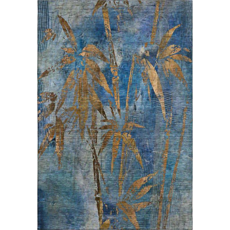 Premium Machine Washable Mayfield AMF2222 Botanical Rug, Blue, 10' x 14'