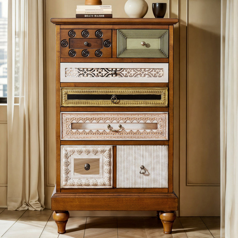 Retro Nut-Brown Solid Wood Accent Cabinet