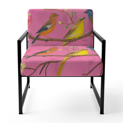Mailer Multi-Color Bird On Tree - Upholstered Farmhouse Pink Accent Arm Chair